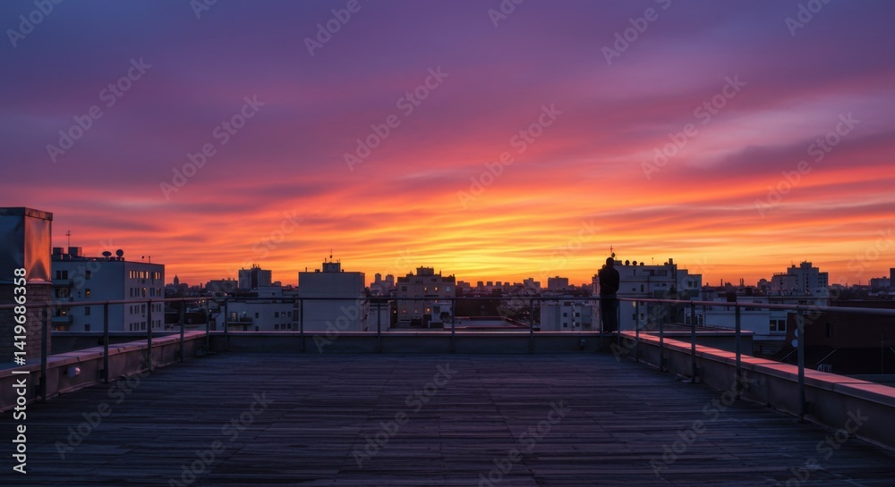 Fototapeta premium Urban Rooftop Sunset Silhouette