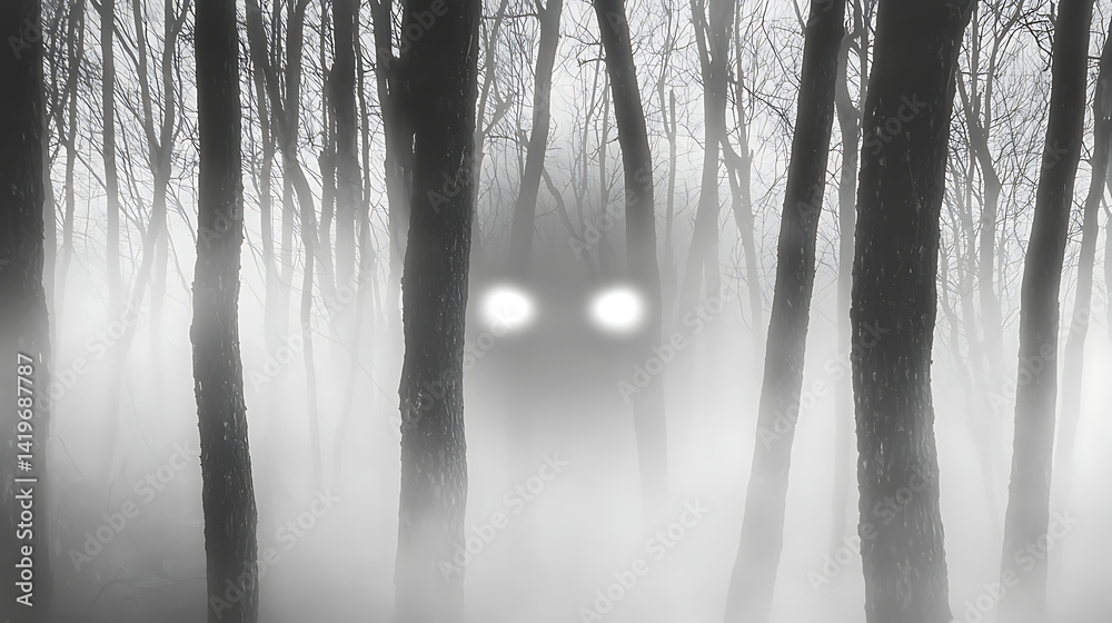 Fototapeta premium A forest with fog and trees