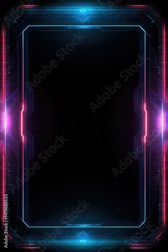 Neon Cybernetic Frame: Glowing Pink and Blue Digital Border