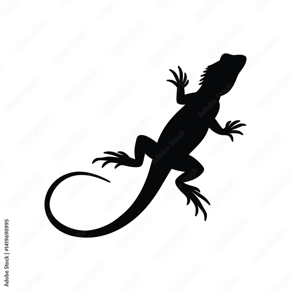 Fototapeta premium Silhouette of running lizard in black isolated on clean white background