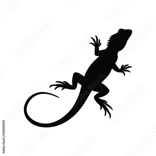 Silhouette of running lizard in black isolated on clean white background