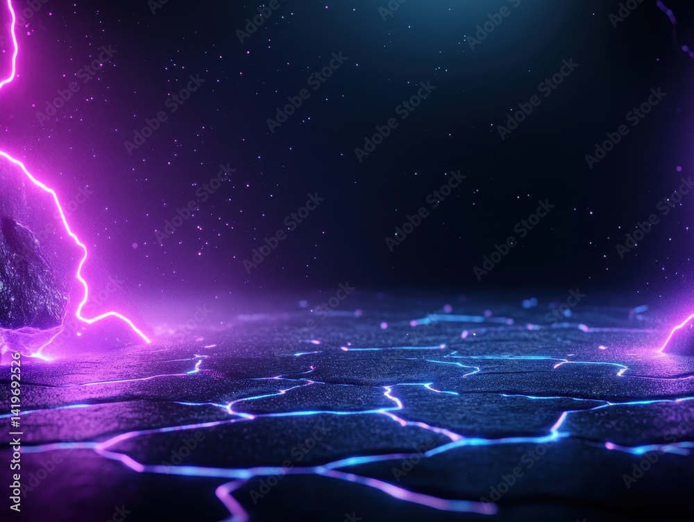 Fototapeta premium Neon Lightning on Cracked Surface