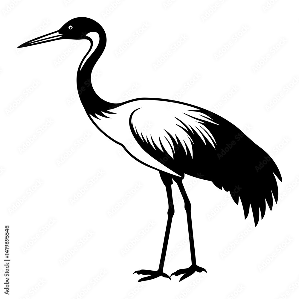 Obraz premium Download American Whooping Crane Silhouette Vector Illustration White Background Svg File For Design.