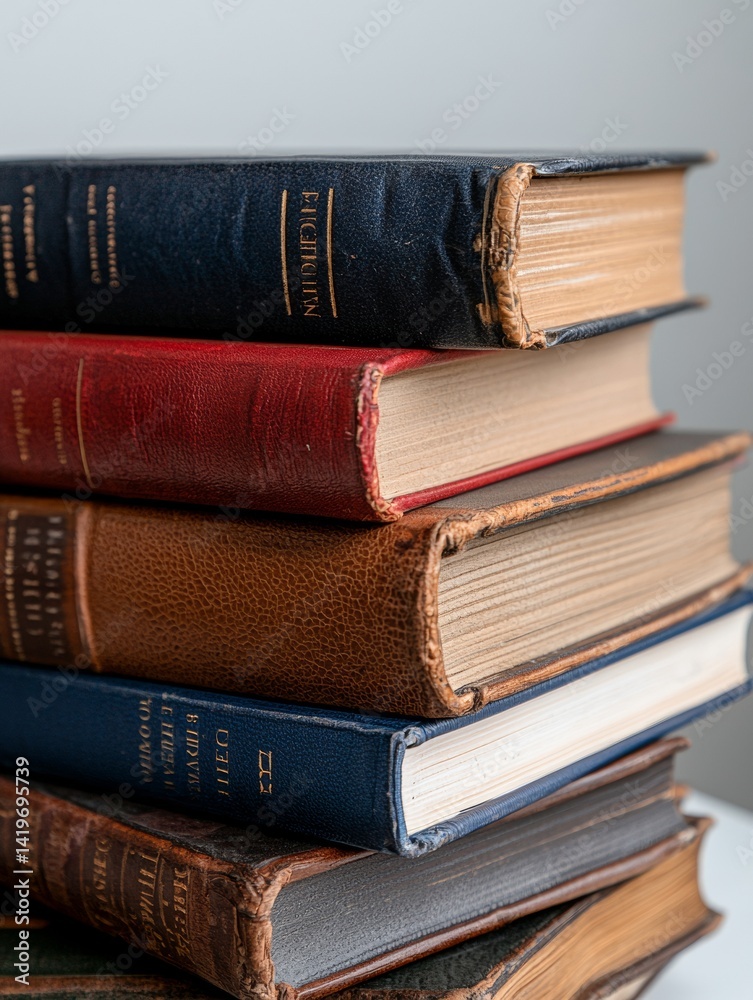 Naklejka premium Antique Book Stack, Classic Literature, Old World Knowledge, Aged Collection