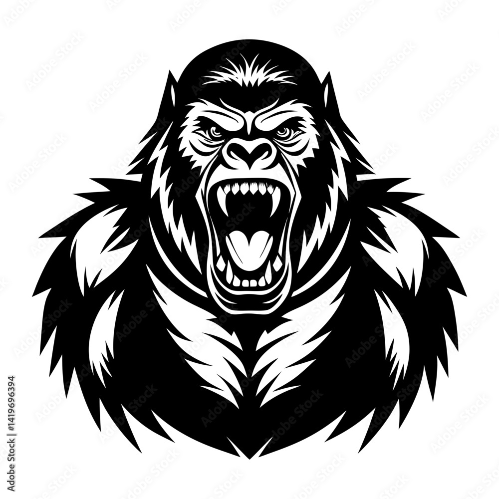 Fototapeta premium Download Gorilla Vector Art Silhouette Vector Illustration White Background Svg File For Design.