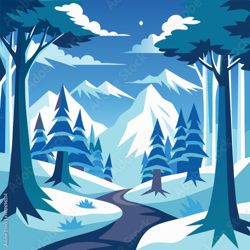 Download Snow Forest Vector Art Silhouette  Vector Illustration White Background Svg File For Design.