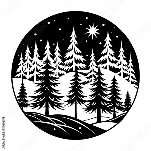 Download Snow Forest Vector Art Silhouette  Vector Illustration White Background Svg File For Design.