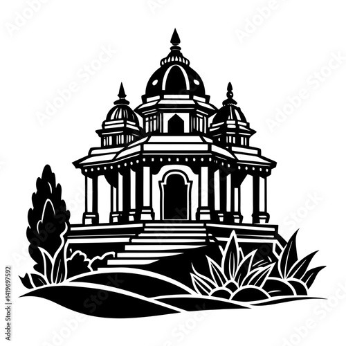 Download Ancient Temple Silhouette Vector Art Illustration White Background  Svg File For Design.