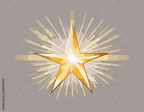 Gold Glow Star. Light glowing effect. Transparent Sun rays