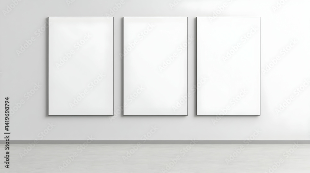 Three Blank White Canvas Mockups On A White Wall Three Blank White Canvas Mockups On A White Wall