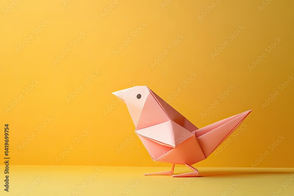 Naklejka premium Pink Origami Bird on Yellow