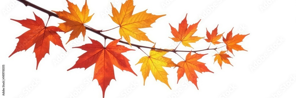 Branch of maple tree with leaves on white background, natural, maple tree Branch of maple tree with leaves on white background, natural, maple tree