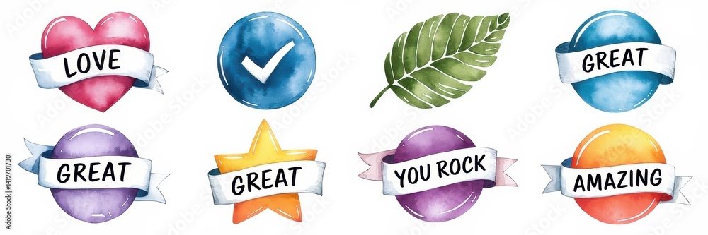 Colorful encouragement badges for positive affirmation