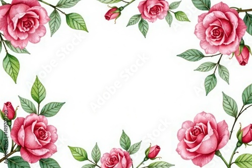 Delicate watercolor roses & leaves, repeating seamlessly , image, print, stock