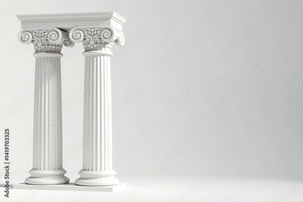 Obraz premium Elegant Roman column detail against stark white backdrop, stone, classical architecture, roman column