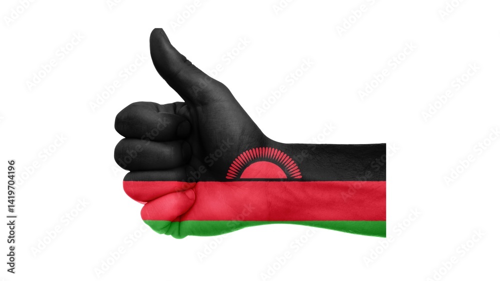 Malawi national flag isolated on white background. Officially the Republic of Malawi, is a landlocked country in Southeastern Africa.
