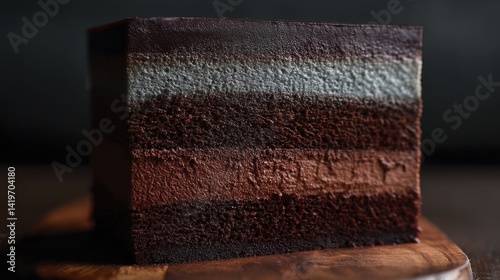 Layers of dark chocolate mousse creating a stratified desert canyon effect -  dessert stratified macro ripples