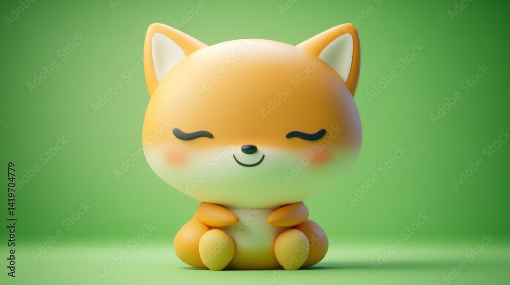 A cute cartoon fox cub with closed eyes is sitting A cute cartoon fox cub with closed eyes is sitting