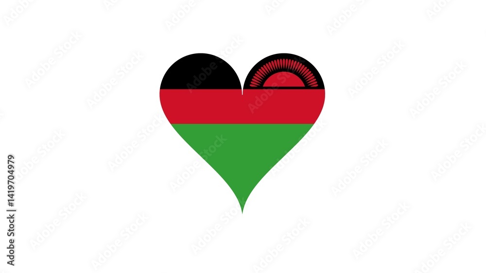 Malawi national flag isolated on white background. Officially the Republic of Malawi, is a landlocked country in Southeastern Africa.