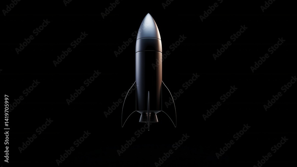 Sleek Black Rocket Ship Spacecraft Futuristic Design Dark Background 3D Render