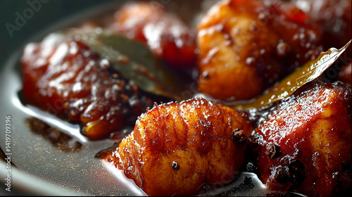 Japanese-style fish simmered in sweet soy sauce clos