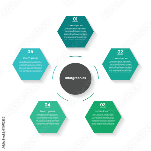 Modern vector 5 infographic template with colorful elements, designed for data visualization, presentations, reports, and business analysis. Ideal for marketing strategies, statistical data