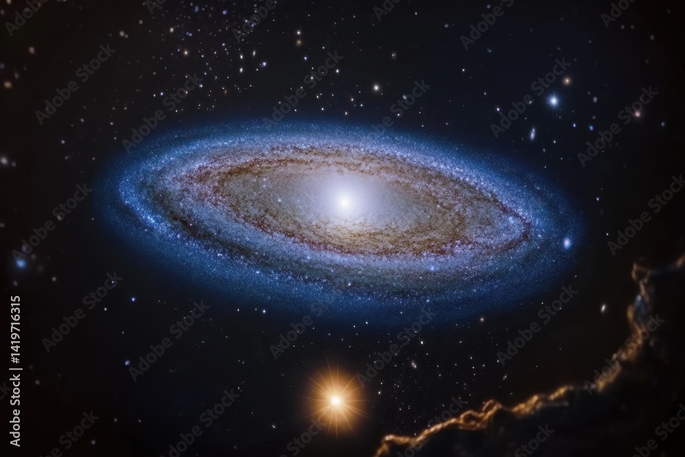 Obraz premium Beautiful spiral galaxy with bright core and surrounding stars in deep space