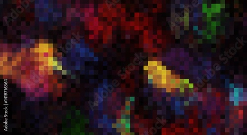 A colorful pixelated image with a variety of colors and shapes