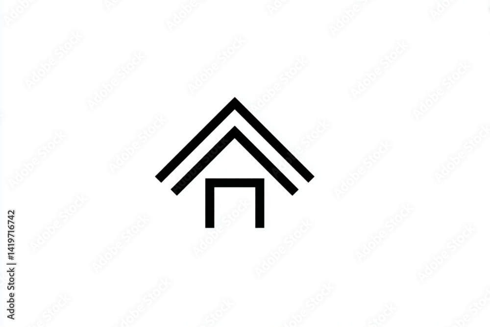 A simple black and white line drawing of a house with a double roof design A simple black and white line drawing of a house with a double roof design