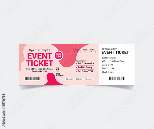 Event Ticket Template Design with Vector File