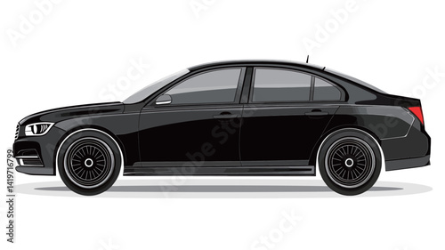 This image shows a sleek black four-door sedan in profile against a clean white background. The car has been rendered in a photorealistic style with clear details visible on the body.