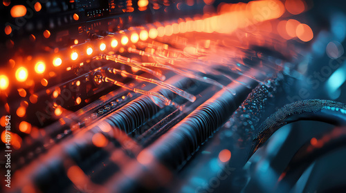 Futuristic Fiber Optic Data Stream with Glowing Lights