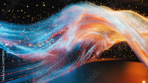 Futuristic Fiber Optic Data Stream with Glowing Lights