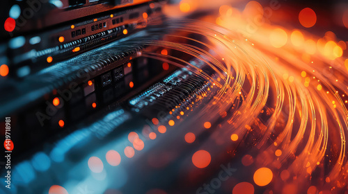 Futuristic Fiber Optic Data Stream with Glowing Lights