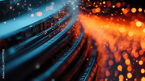 Futuristic Fiber Optic Data Stream with Glowing Lights