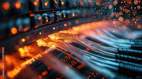 Futuristic Fiber Optic Data Stream with Glowing Lights