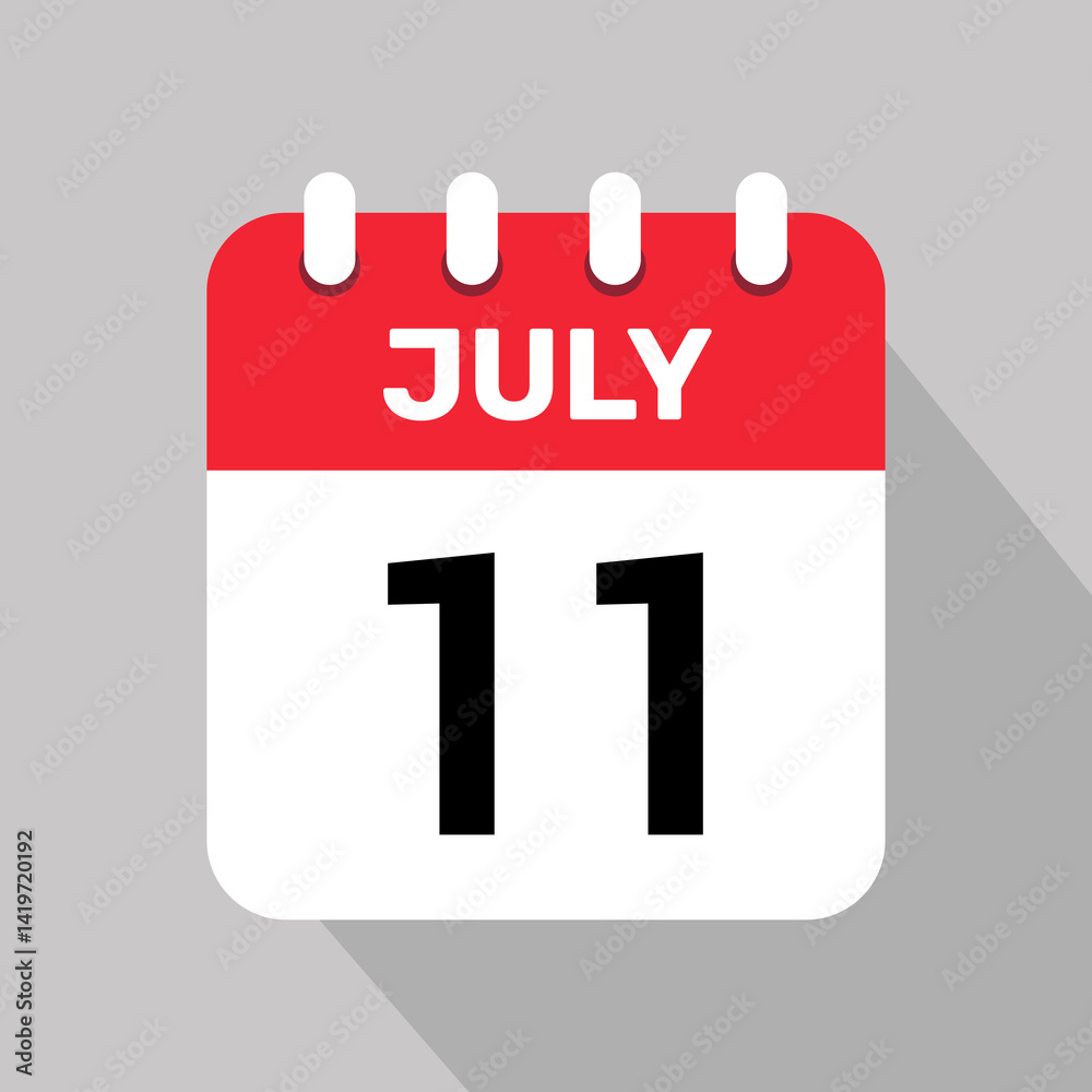 calendar 11 july icon vector date month illustration background. calendar 11 july icon vector date month illustration background.
