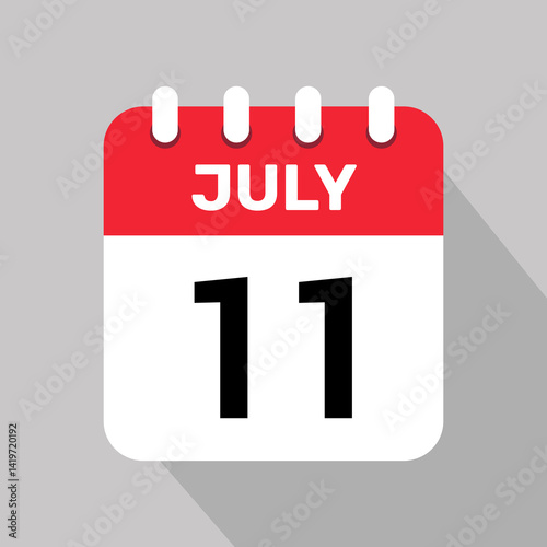 calendar 11 july icon vector date month illustration background.