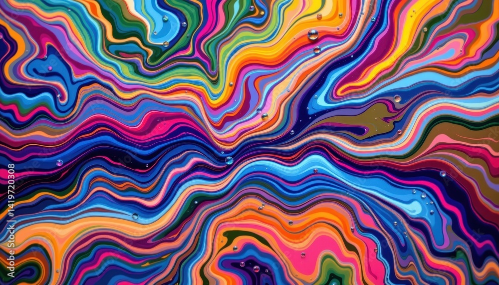 Obraz premium A colorful marbled pattern of liquid paint flowing together, with bubbles captured within the swirls.