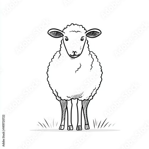 A simple sketch of a sheep standing in grass with a white background behind it