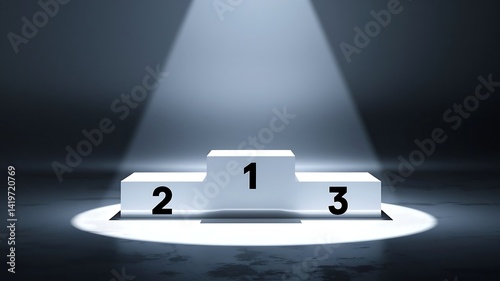 Spotlight on Winners Podium in Dark Room