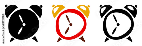 Alarm clocks. Set of black and white and colorful alarm clocks isolated on a white background. Vector illustrations