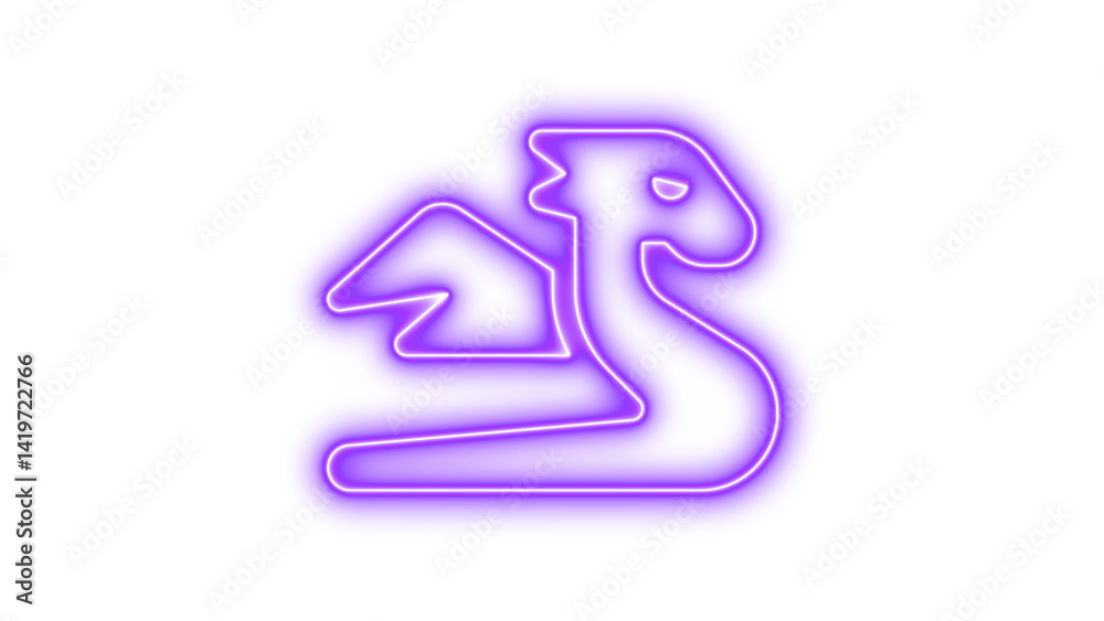 Naklejka premium Neon dragon icon purple color glow with transparent background