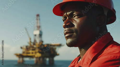 A male offshore worker performing safety checks on the rig. Featuring safety awareness and diligence