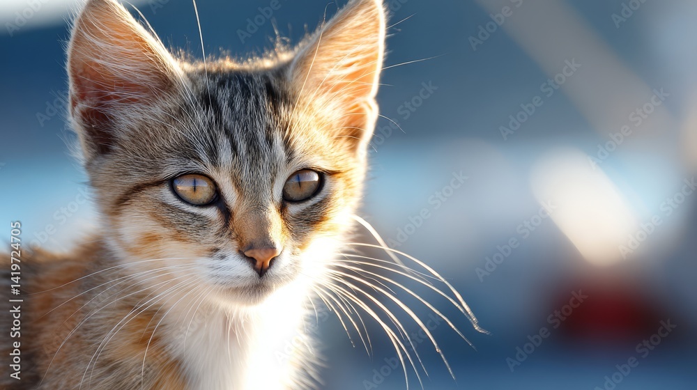 Closeup portrait of an adorable kitten with exceptionally long whiskers Closeup portrait of an adorable kitten with exceptionally long whiskers
