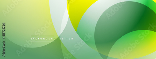 Abstract background features overlapping circles, gradients. Colors range from yellow to green, creating smooth transitions. Minimalist design.
