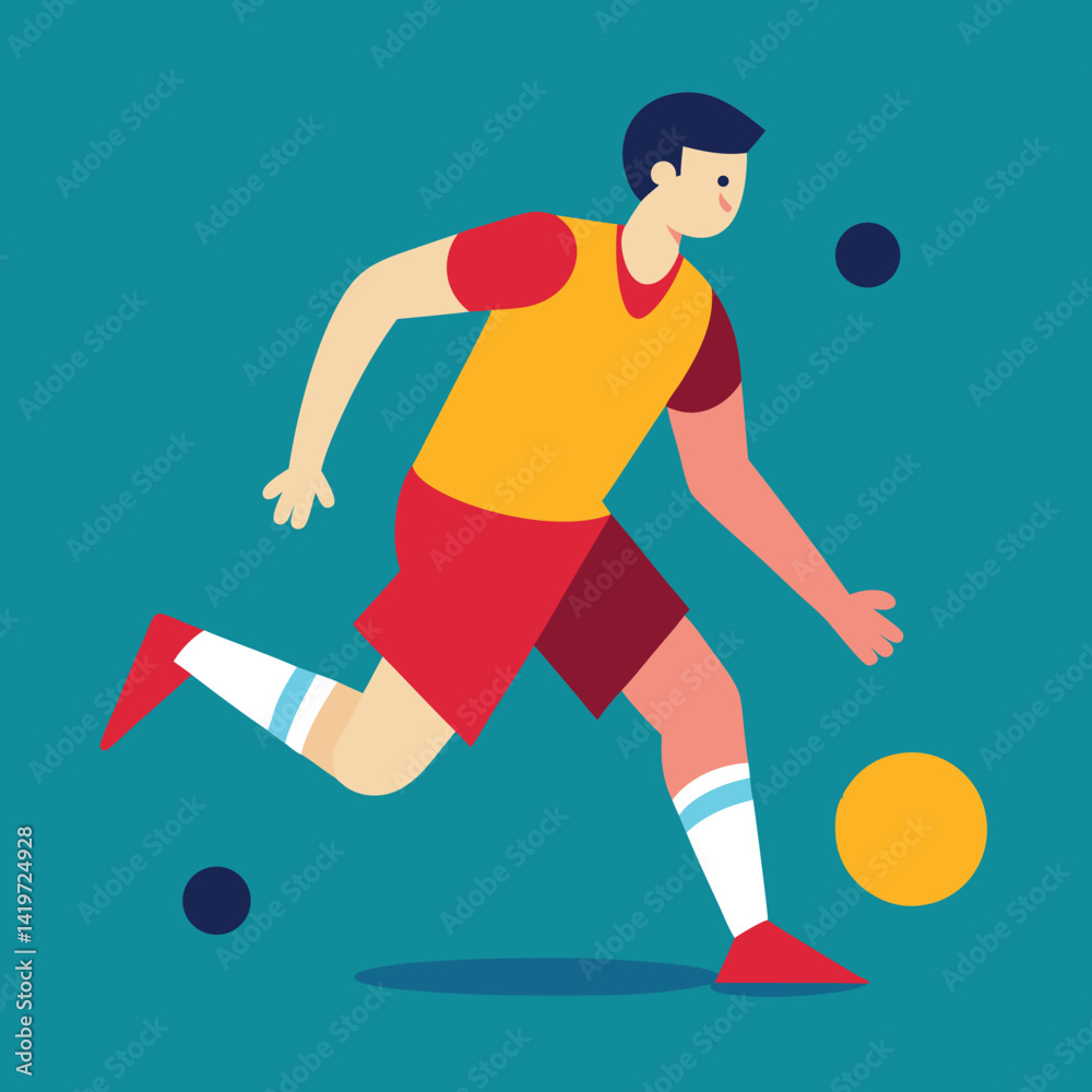 Obraz premium A vector cartoon illustration shows a sport player, a tennis athlete silhouette in action with a ball during a game