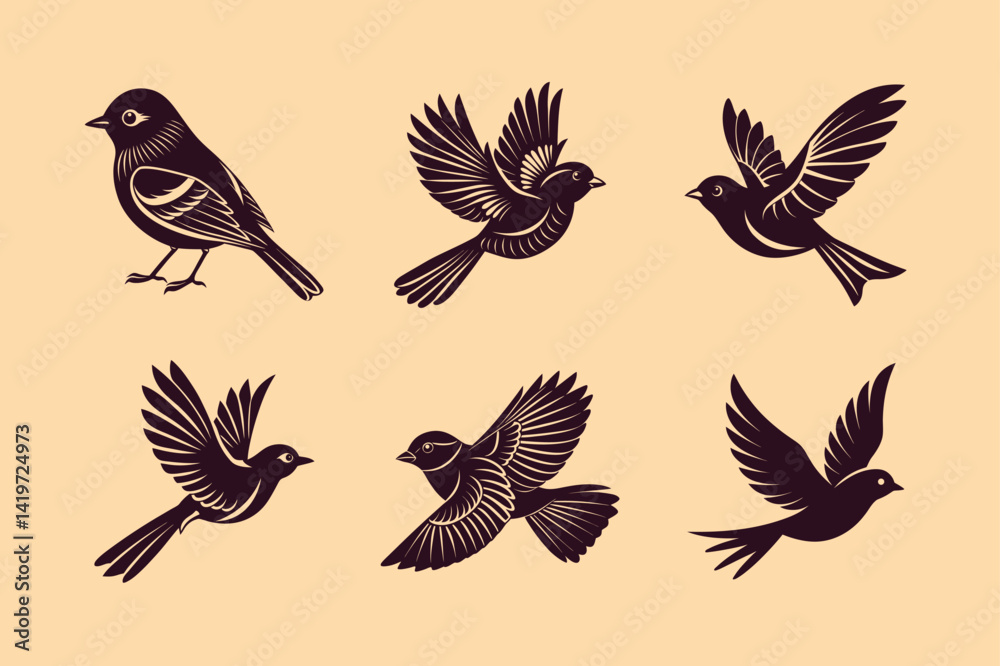 Obraz premium Ruby-crowned Kinglet bird, silhouette vector illustration