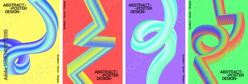 Abstract Playful Dynamic Colorful Gradient Geometric Shapes Lines Poster Background Set Vector Illustration. Modern Graphic Design for brochure, flyer, poster, wallpaper, banner.