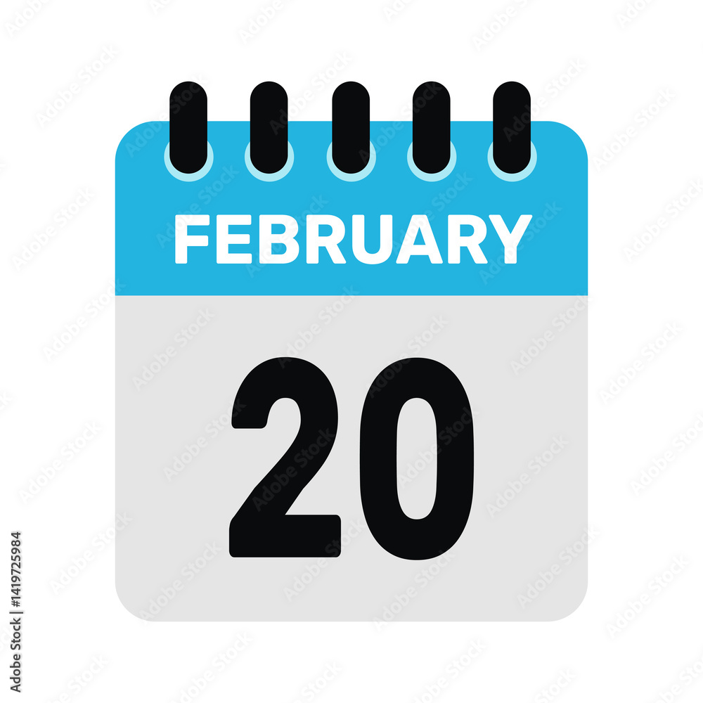 february 20 calendar icon reminder Vector design Illustration. february 20 calendar icon reminder Vector design Illustration.